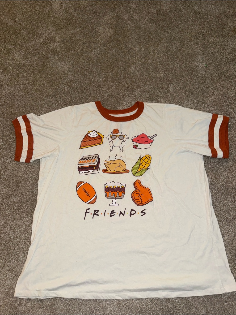 FRIENDS White Tee with Orange Trim